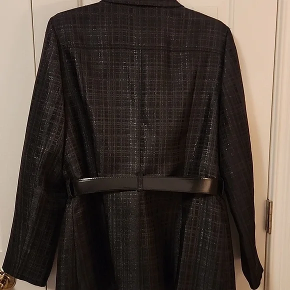 Anne Klein Black Checkered Belted Jacket - Picture 4 of 5